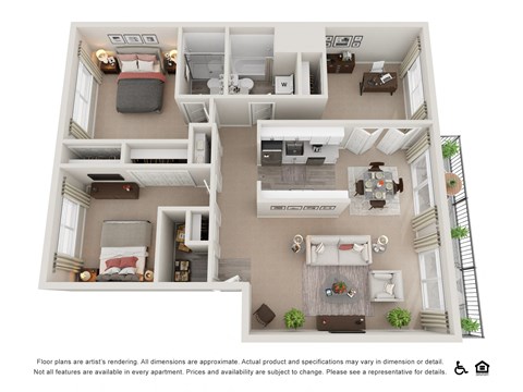 2 Bed 2 Bath with Den 1,094 Sq. Ft. Floor plan at Canyon Park, Beaverton, 97005